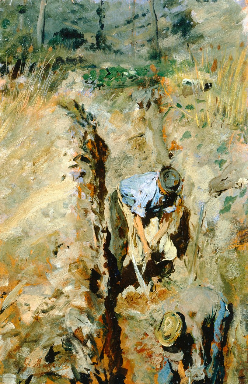 Diggers af Giovanni Muzzioli (1854-1894), olie på panel, 30x19 cm af Giovanni Muzzioli