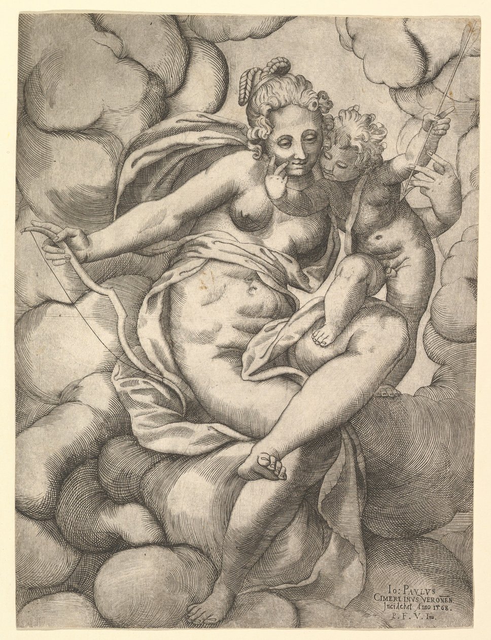 Venus og Amor i skyerne, 1568. af Giovanni Paolo Cimerlino