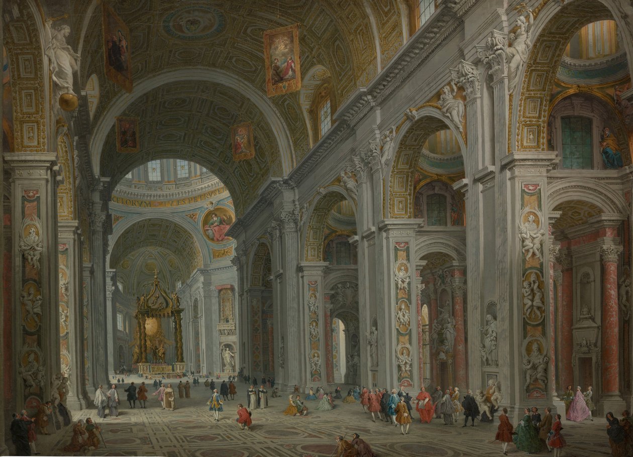 Interiør af Peterskirken, Rom, efter 1754. af Giovanni Paolo Panini