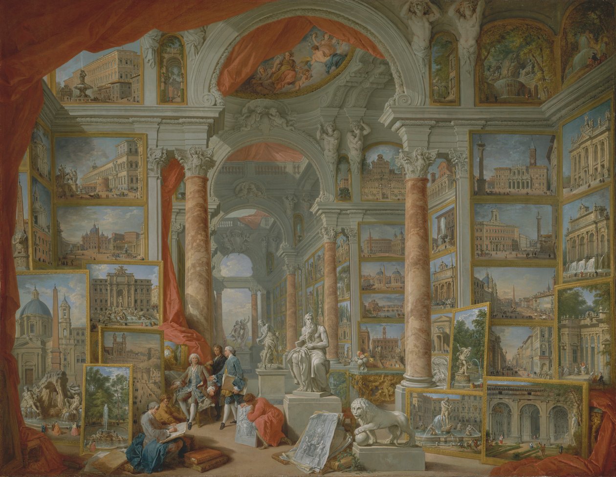 Billedgalleri med udsigt over det moderne Rom af Giovanni Paolo Panini