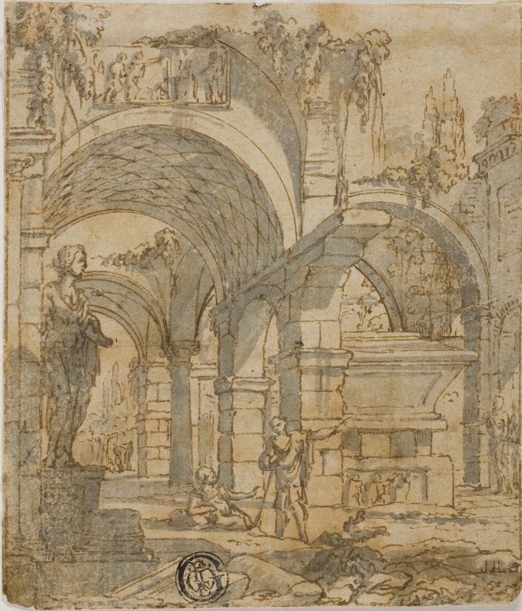Romerske ruiner og to figurer af Giovanni Paolo Panini