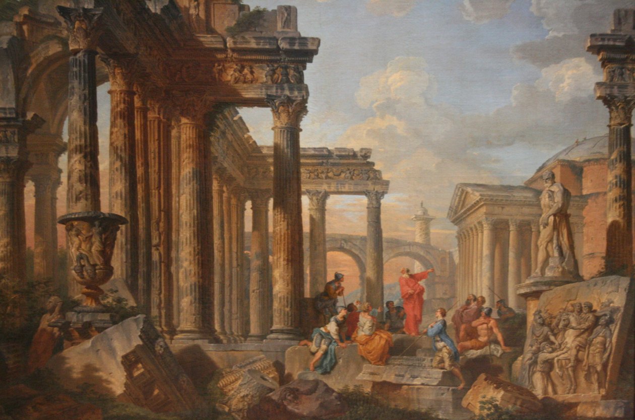 romerske ruiner med en prædikant af Giovanni Paolo Panini