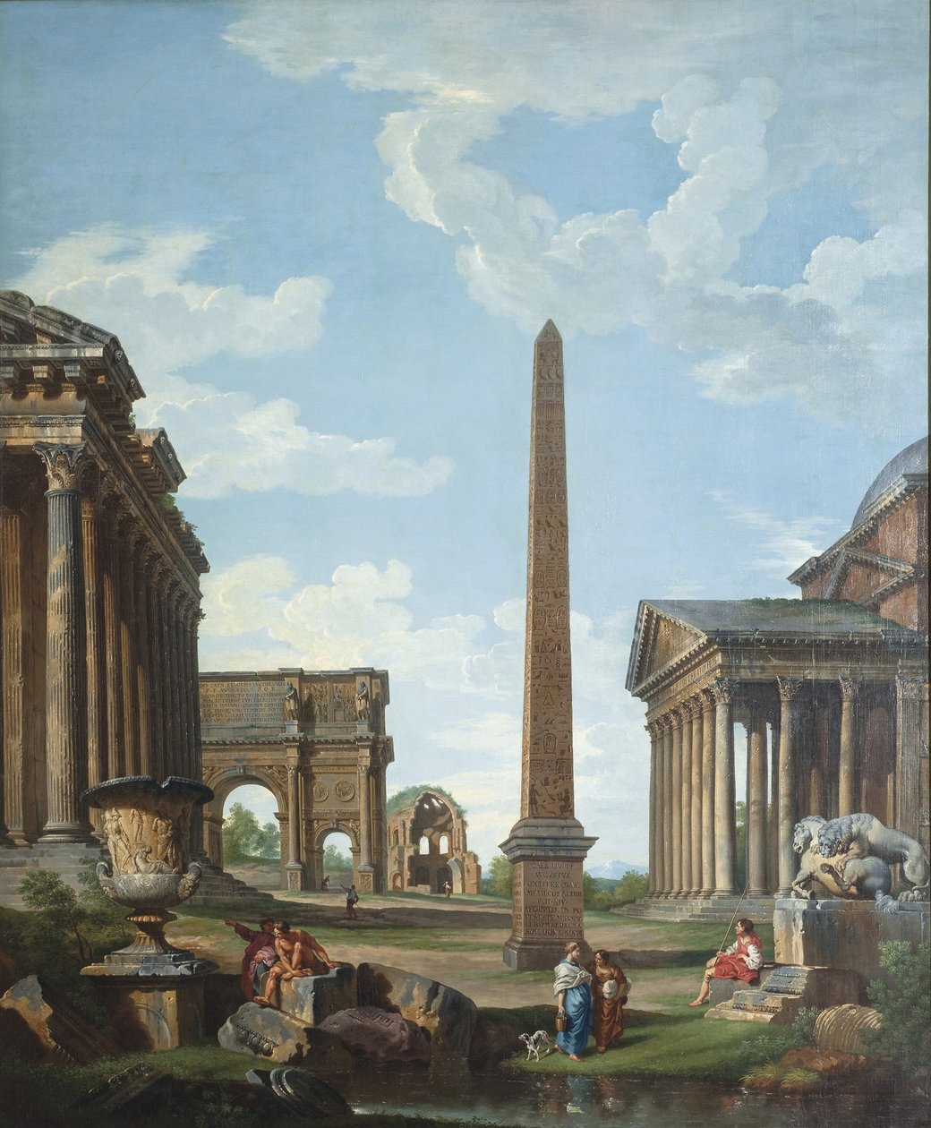 En capriccio med romerske ruiner og en scene fra Belisarius