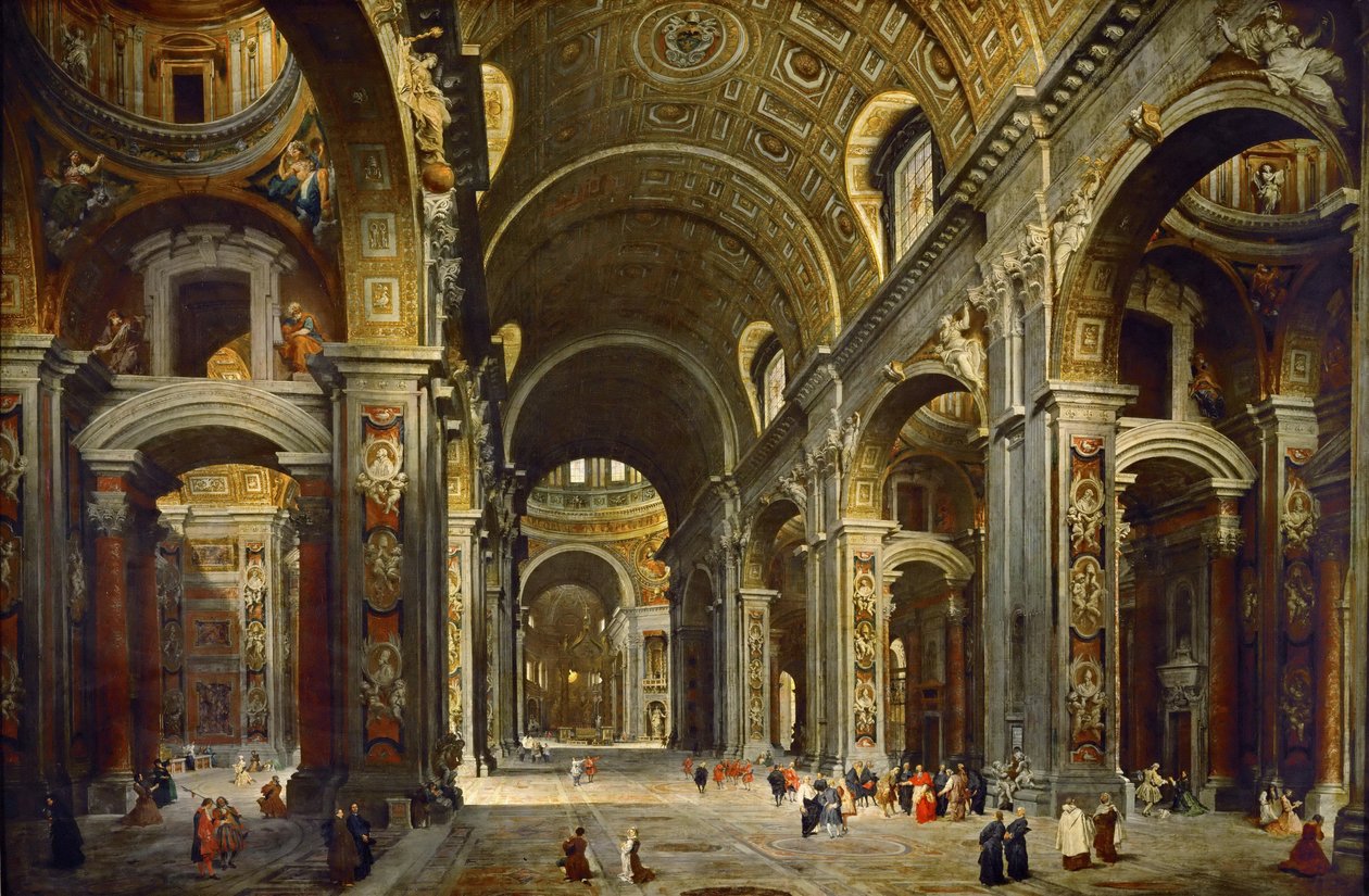 Kardinal Melchior de Polignac besøger Sankt Peters basilika i Rom af Giovanni Paolo Pannini