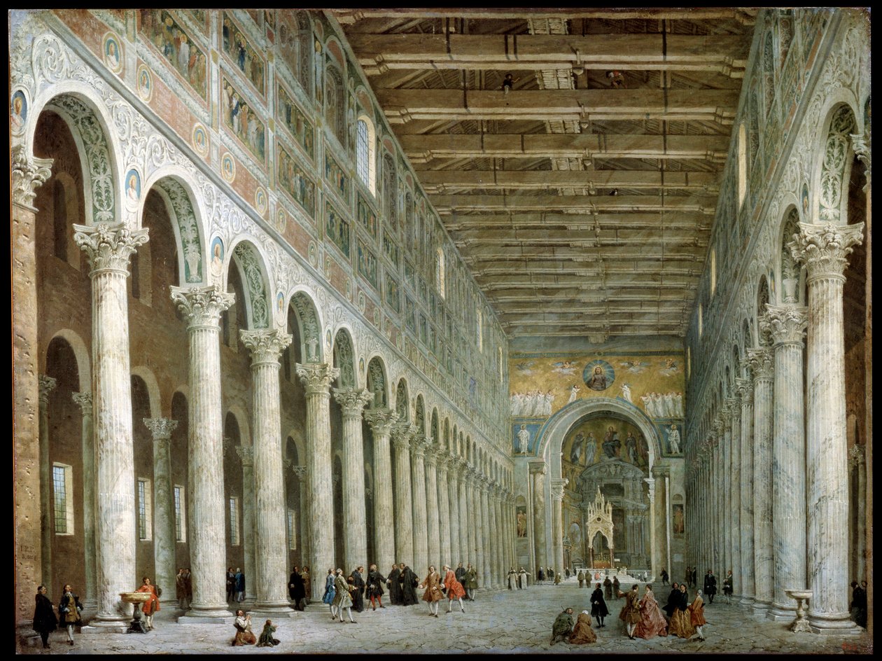 Interiør af Basilica of St Paul uden for murene i Rom, c1750 af Giovanni Paolo Pannini