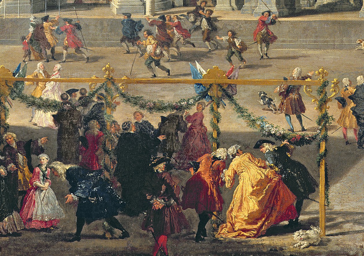 Forberedelse til fyrværkeriet afholdt på Piazza Navona, Rom, for at fejre Dauphinens fødsel, 1729 (detaljer fra 91023) af Giovanni Paolo Pannini