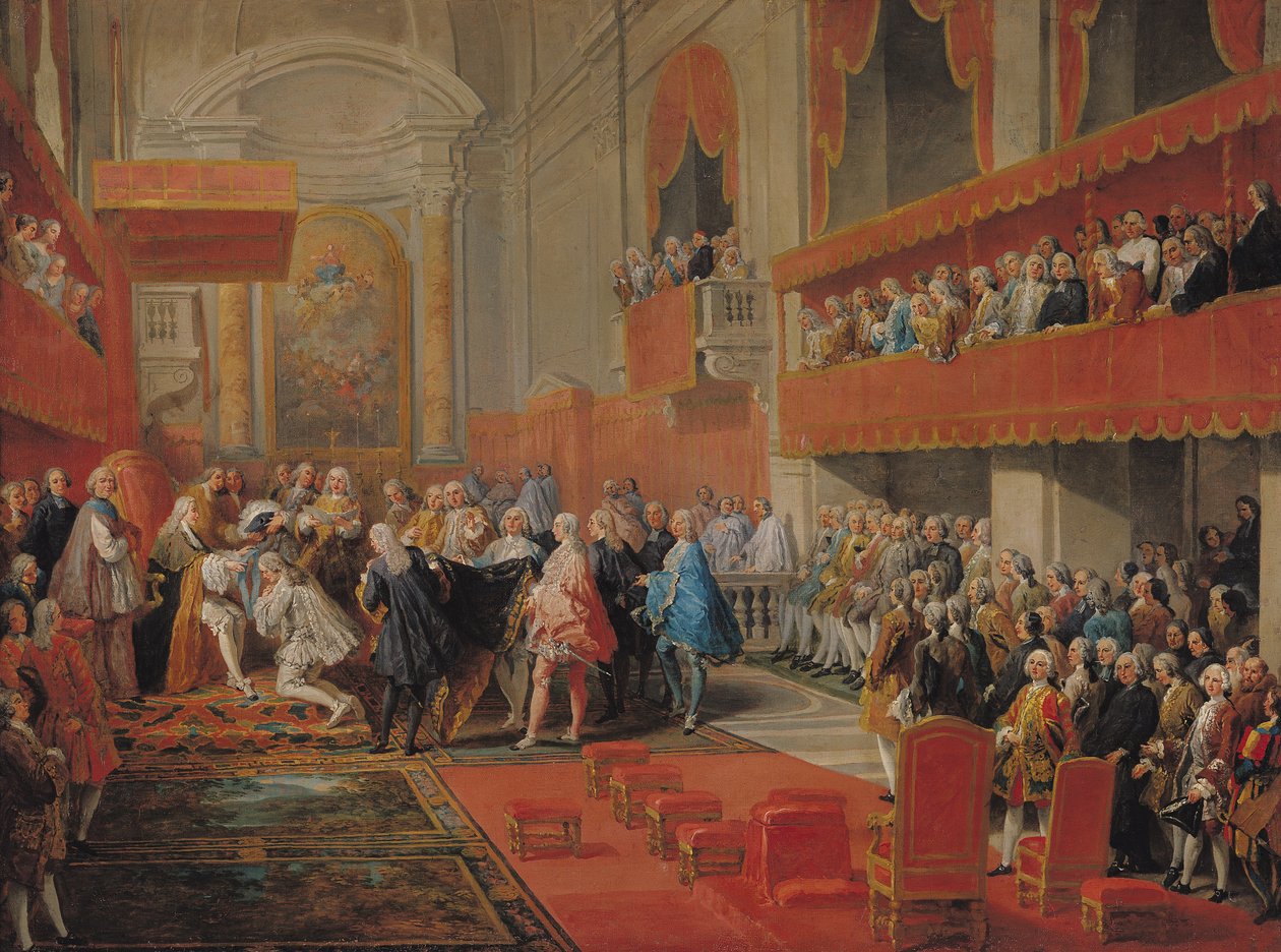 Præsentation af Helligåndsordenen til prins Vaini af Paul-Hippolyte de Beauvillers (1684-1776) hertug af Saint-Aignan i 1732, ca. 1752 af Giovanni Paolo Pannini