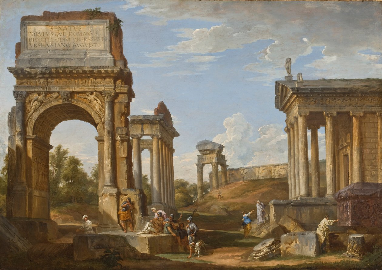 Romerske ruiner med Titusbuen, 1734 af Giovanni Paolo Pannini