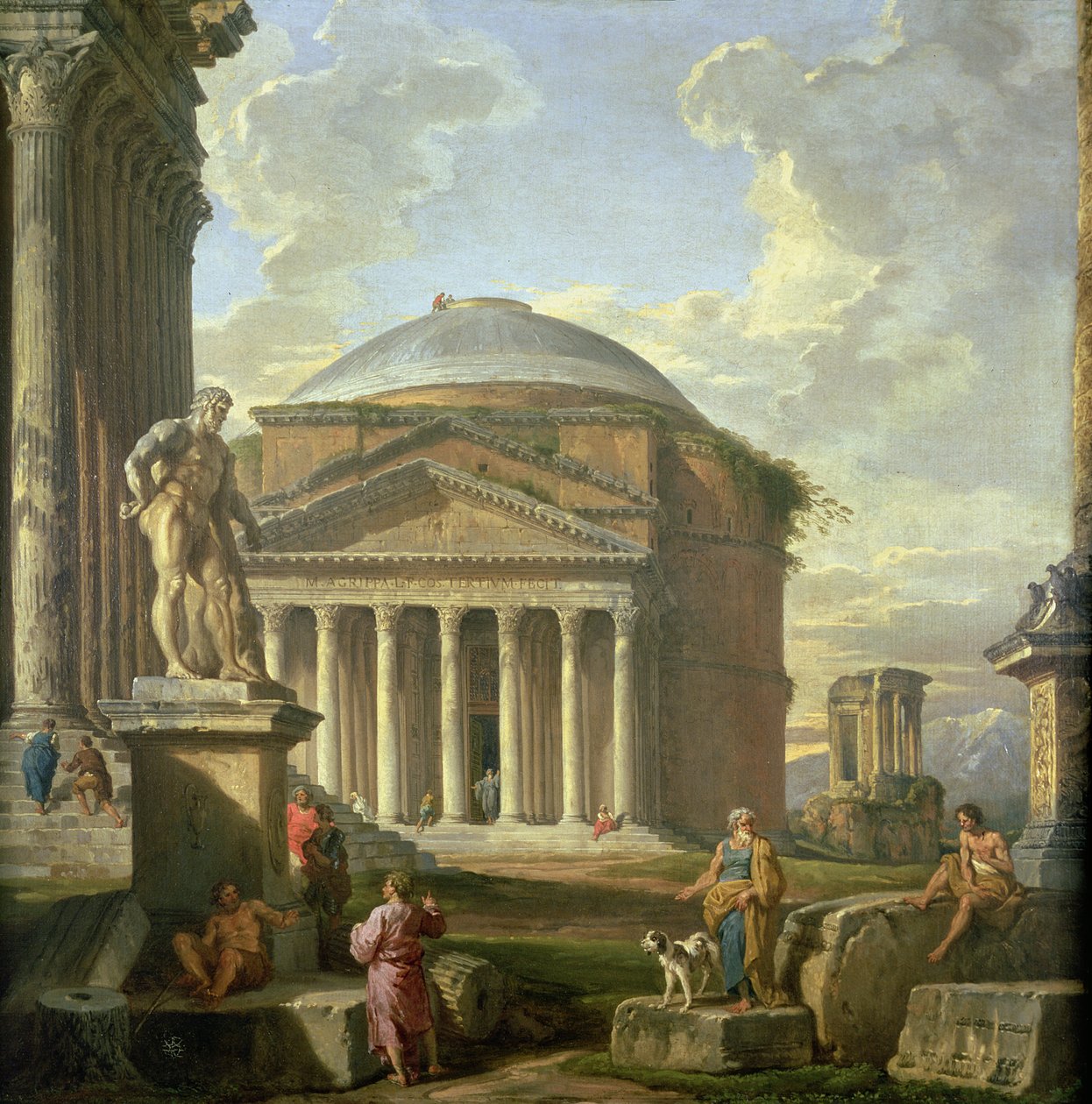 Udsigt over Pantheon, Farnese Hercules og andre romerske ruiner af Giovanni Paolo Pannini