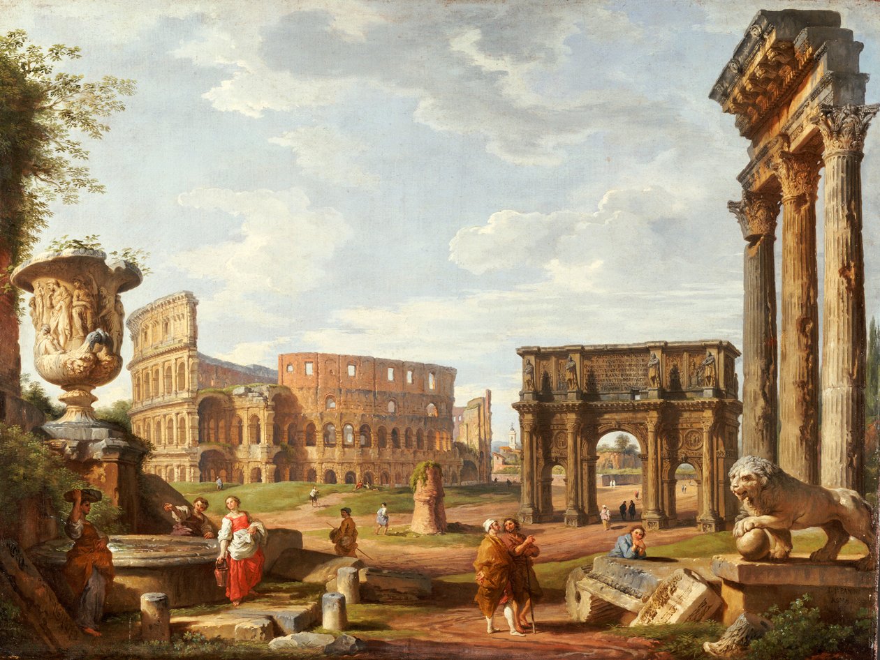 En Capriccio udsigt over Rom, 1743 af Giovanni Paolo Pannini