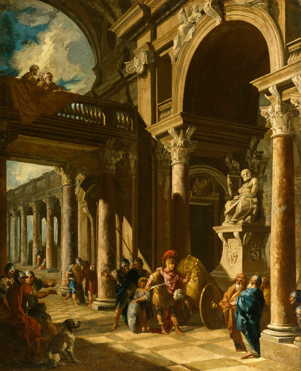 Alexander den Store skærer den gordiske knude, ca. 1718-19 (olie på lærred) af Giovanni Paolo Pannini