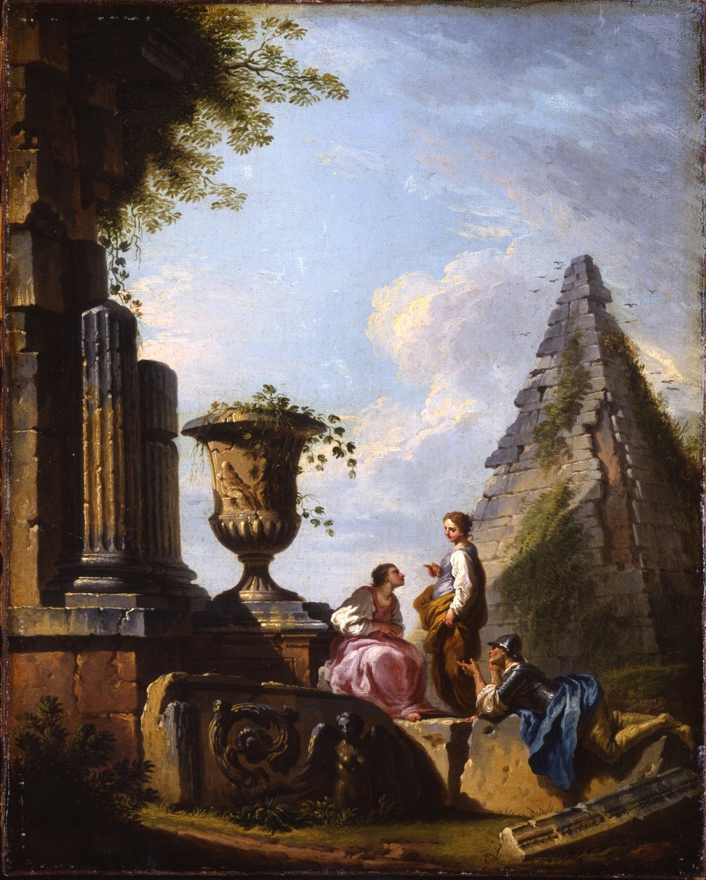 Capricci af klassiske ruiner med filosoffer i diskussion af Giovanni Paolo Pannini