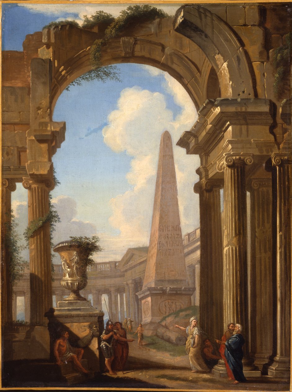 Capricci af romerske ruiner med figurer af Giovanni Paolo Pannini