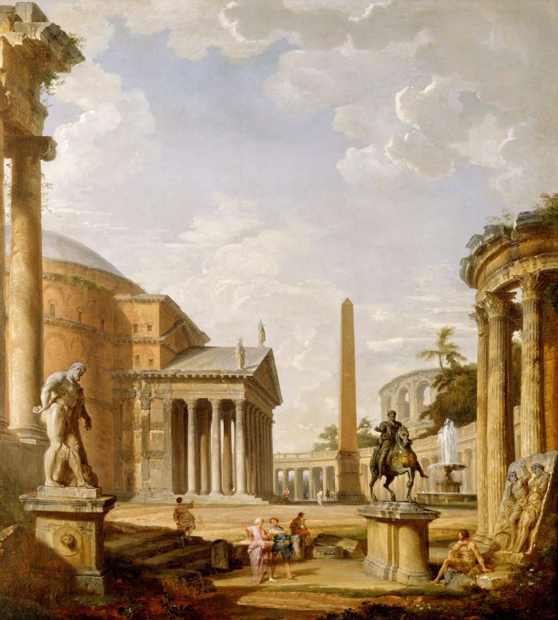 Capriccio af romerske ruiner med Pantheon (olie på lærred) af Giovanni Paolo Pannini