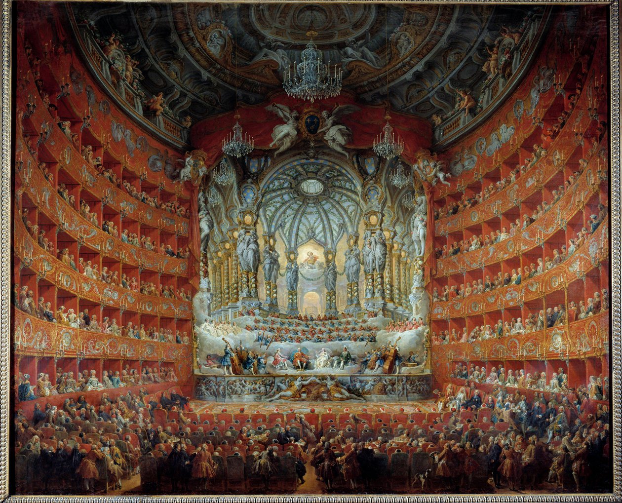 Koncert givet på teatret Argentina i Rom den 15. juli 1747 i anledning af delfinen Louis de France (1729-1765), søn af Ludvig XV, gift med Marie Josephe af Sachsen. Maleri af Giovanni Paolo Pannini (Panini) (1691-1765) af Giovanni Paolo Pannini