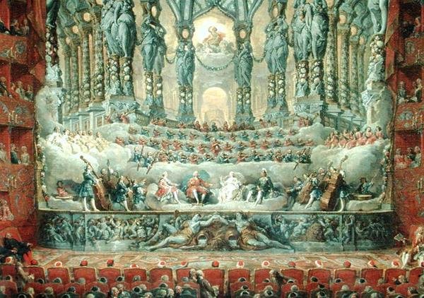 Koncert givet af kardinal de La Rochefoucauld (1700-99) på Argentina Theatre i Rom, til fejring af Louis the Dauphins (1729-65), søn af Louis XV, bryllup til Marie-Josephe (1731-67) fra S. af Giovanni Paolo Pannini