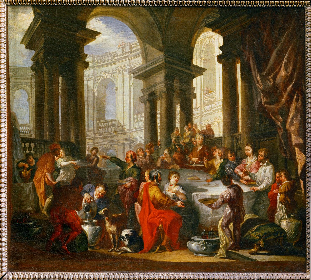 Festmåltid under en jonisk søjlegang ... af Giovanni Paolo Pannini or Panini