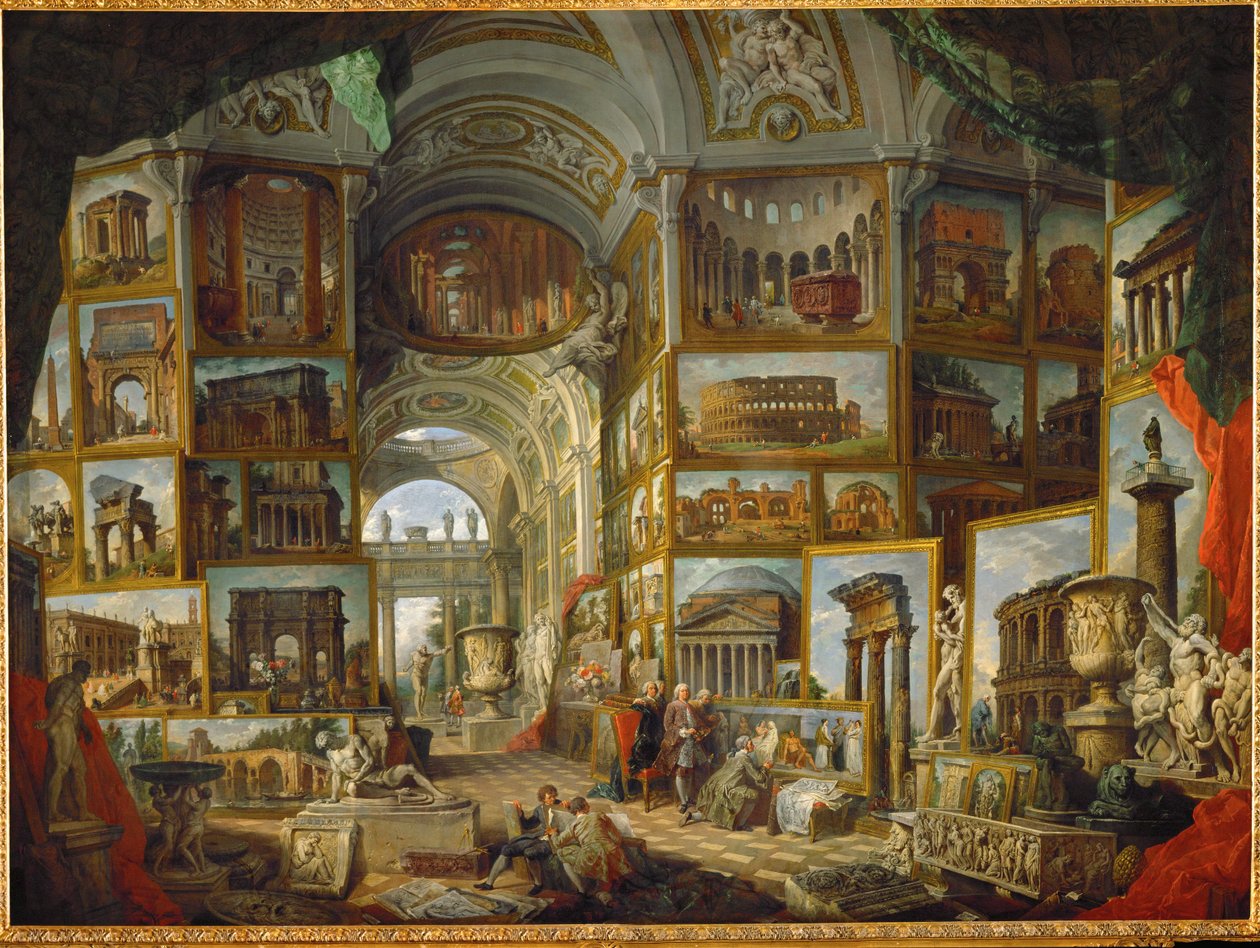 Galleri med udsigter over det gamle Rom, malet ... af Giovanni Paolo Pannini or Panini
