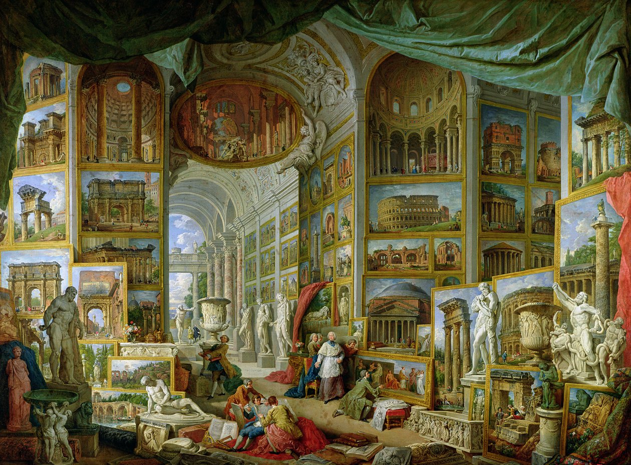 Galleri med udsigt over det antikke Rom af Giovanni Paolo Pannini