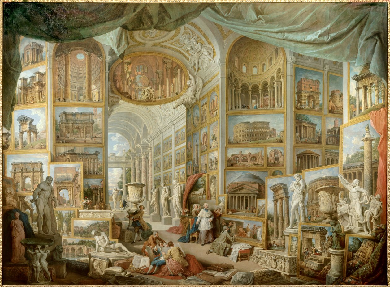 Galleri af en samler. Galleri med udsigt over det antikke Rom. maleri af Giovanni Paolo Pannini (Panini) (1691-1765) af Giovanni Paolo Pannini