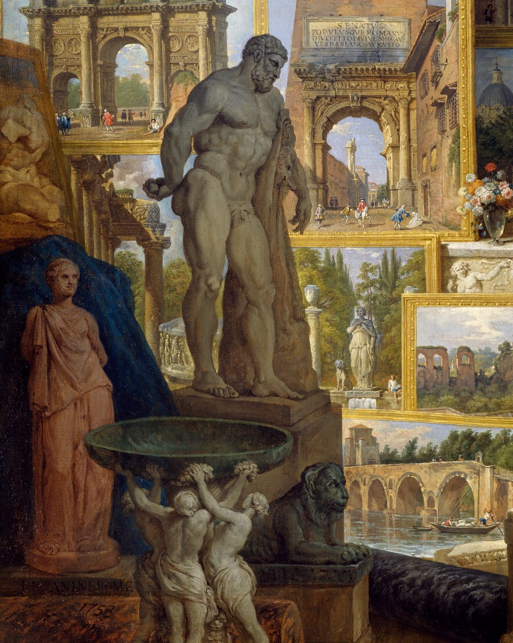 Galleri med seværdigheder i det antikke Rom, bestilt af protektor Abbed de Canillac af Giovanni Paolo Pannini