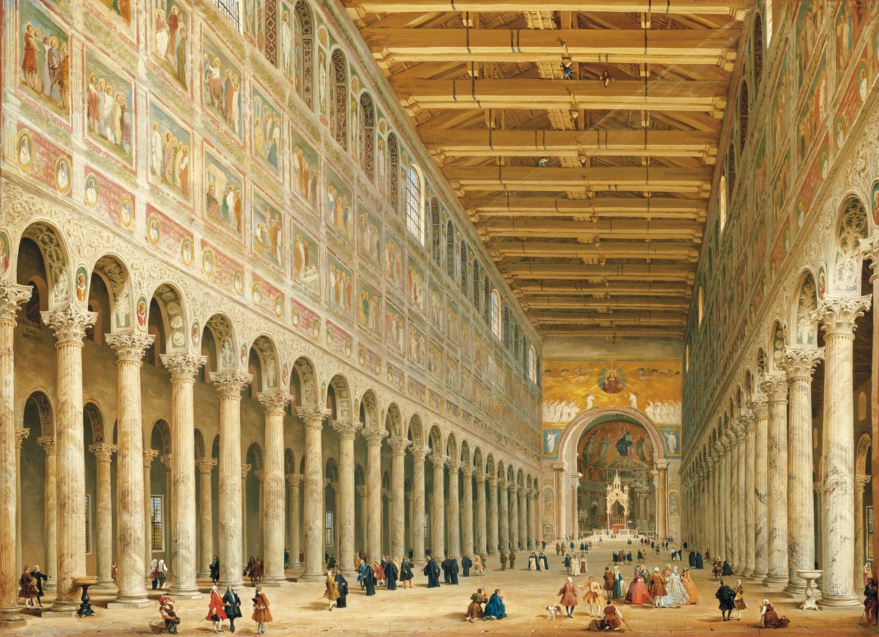 Interiør af San Paolo Fuori le Mura, ser mod alteret af Giovanni Paolo Pannini