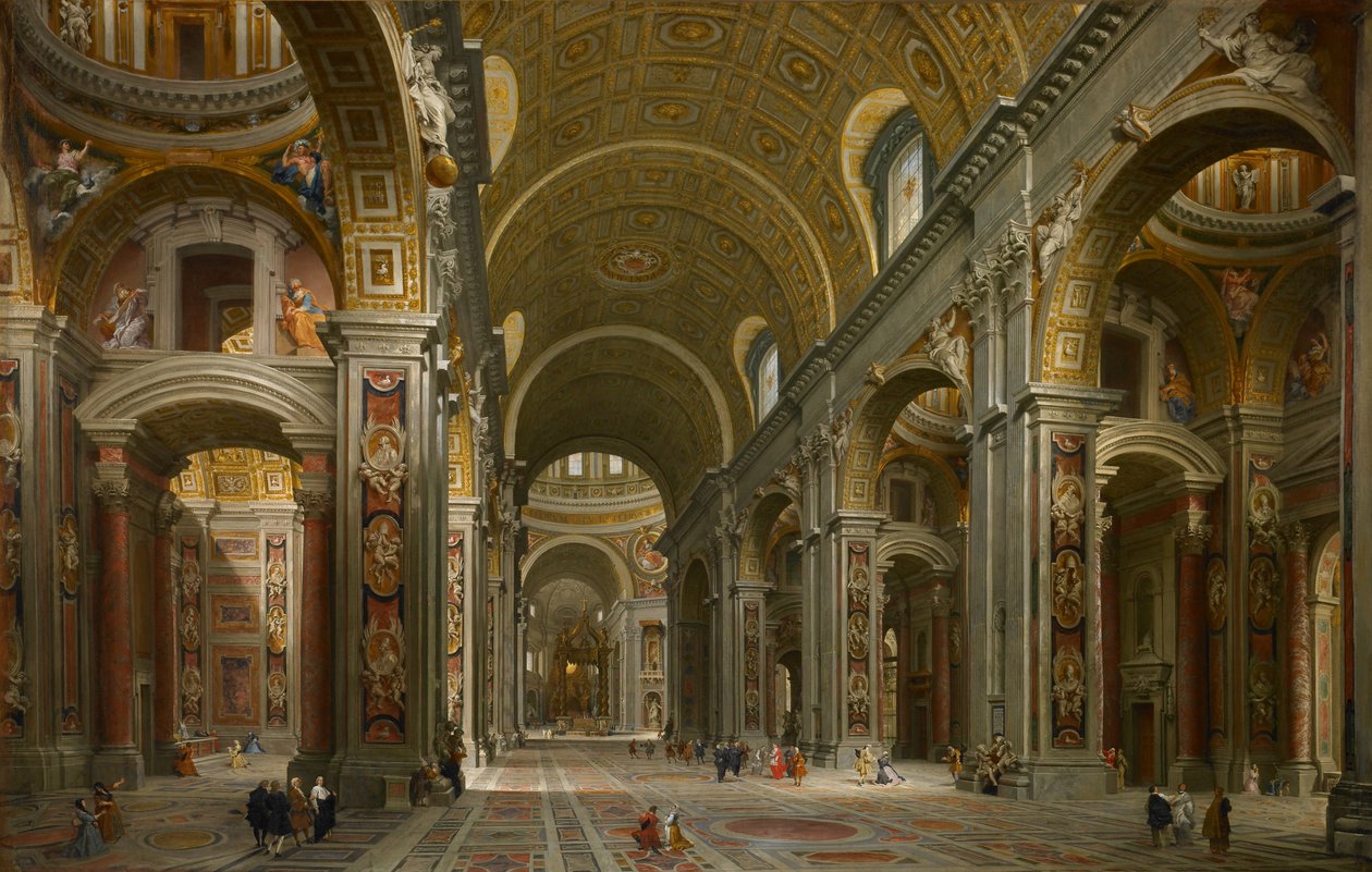 Interiør af Peterskirken, Rom af Giovanni Paolo Pannini or Panini