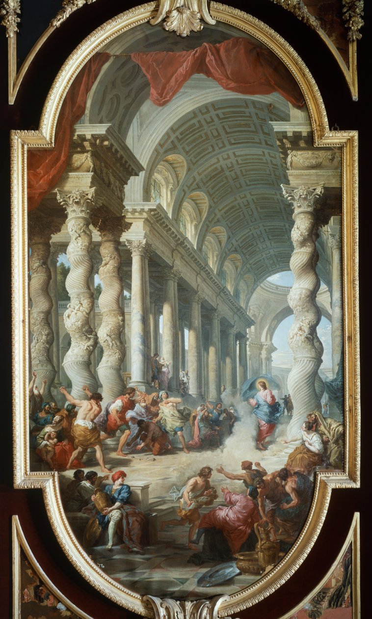 Jesus stenet i templet af Giovanni Paolo Panini (1691-1765), maleri, La Granja-paladset, Segovia, Spanien. af Giovanni Paolo Pannini
