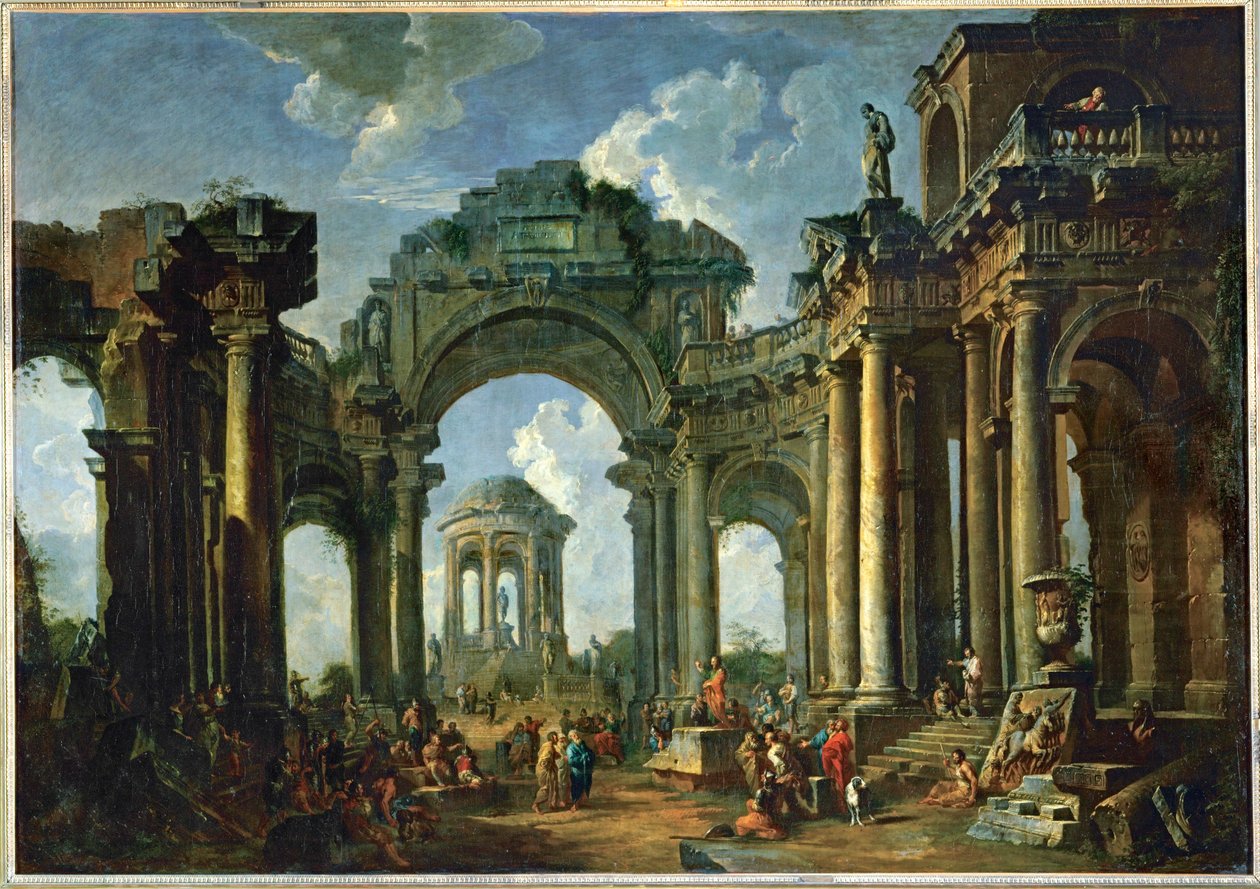 En apostels prædiken i ruinerne af antikkens doriske arkitektur ... af Giovanni Paolo Pannini or Panini