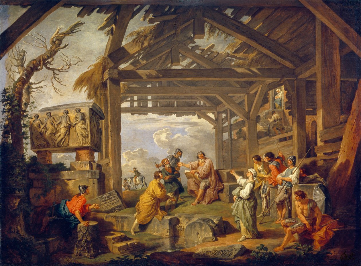 Sibyllen fra Cumae, der profeterer Kristi fødsel. Maleri af Giovanni Paolo Panini (Pannini) (1691-1765), olie på lærred af Giovanni Paolo Pannini