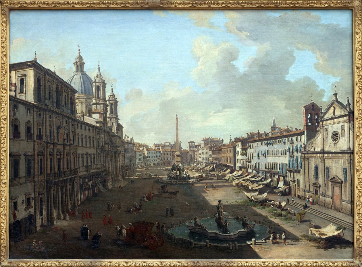 Piazza Navona (Piazza Navona) i Rom med Neptun-fontænen i forgrunden, Oliemaleri på lærred af Giovanni Paolo Pannini (Panini) (1691-1765). Fotografi, KIM Youngtae, Nantes, Musee des Beaux Art de Nantes. af Giovanni Paolo Pannini