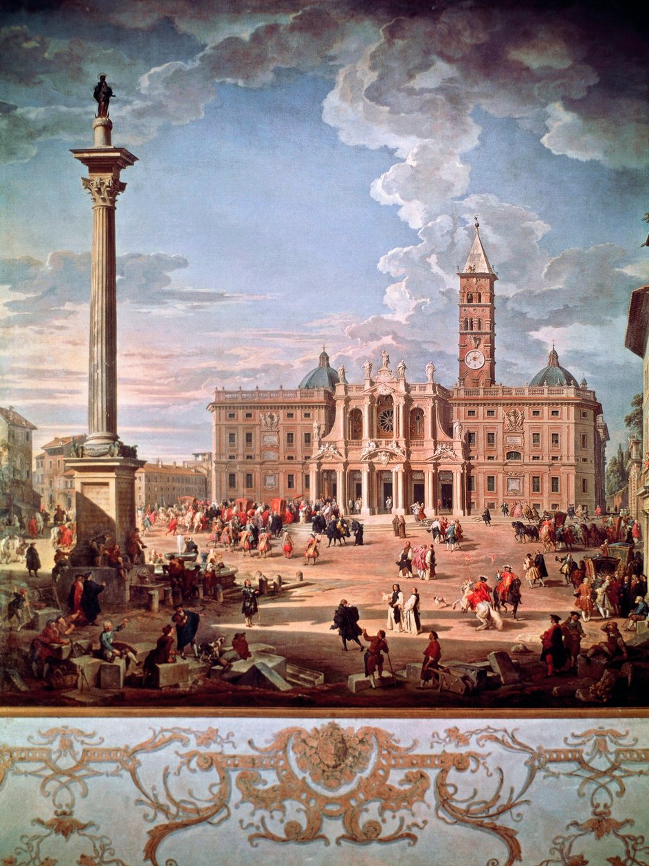 Piazza og Santa Maria Maggiore-kirken af Giovanni Paolo Pannini