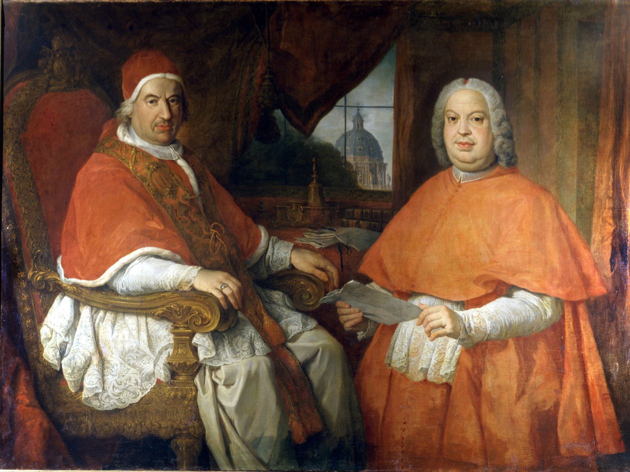 Portrætter af pave Benedikt XIV (1675 - 1758) og kardinal Silvio Valenti Gonzague. Maleri af Giovanni Paolo Pannini (Panini). 1700-tallet. National Roman Museum, Rom. af Giovanni Paolo Pannini