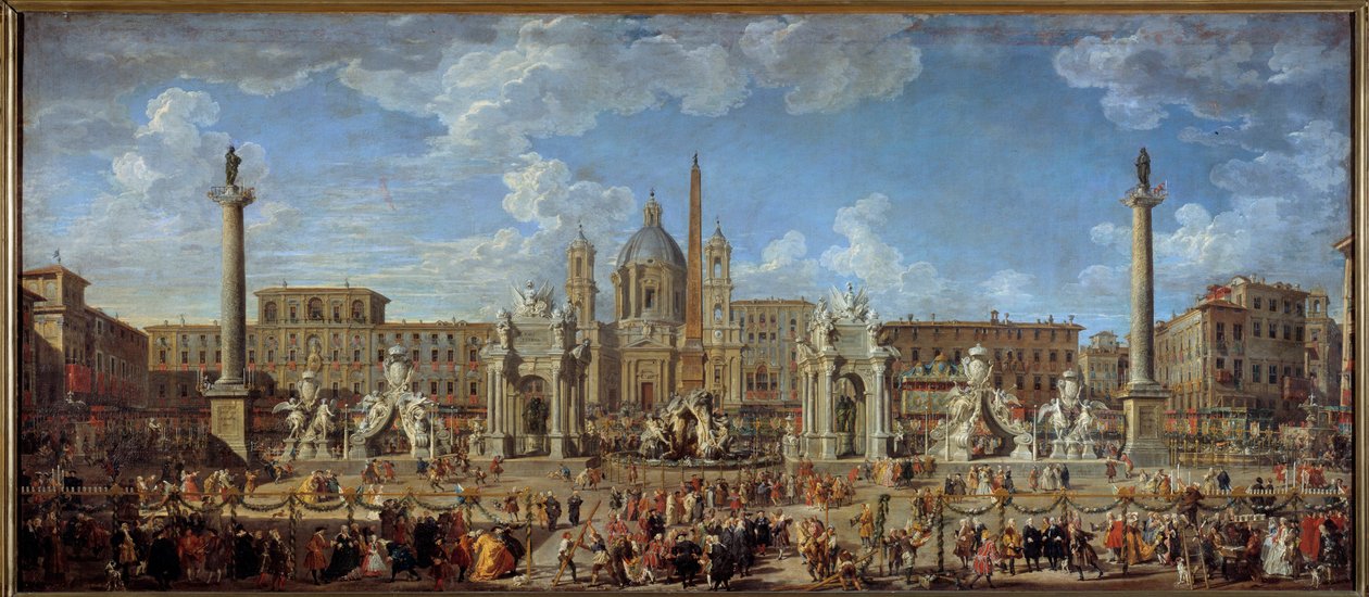 Forberedelser til festens fyrværkeri og dekorationer givet den 30. november af Giovanni Paolo Pannini