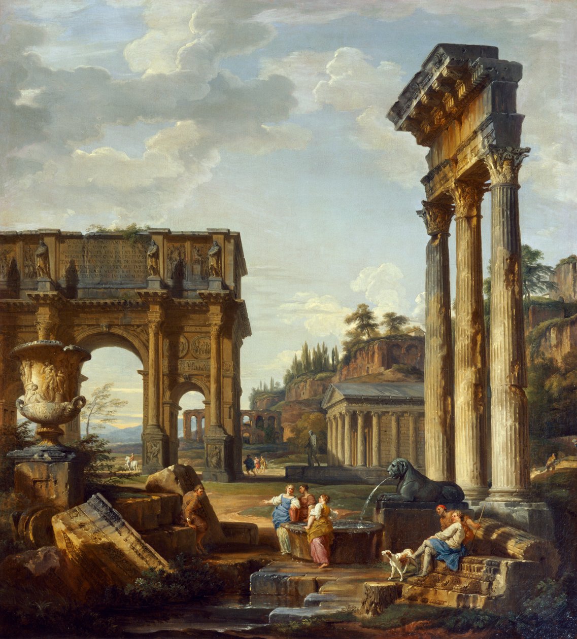 Romersk landskab med Konstantinbuen af Giovanni Paolo Pannini