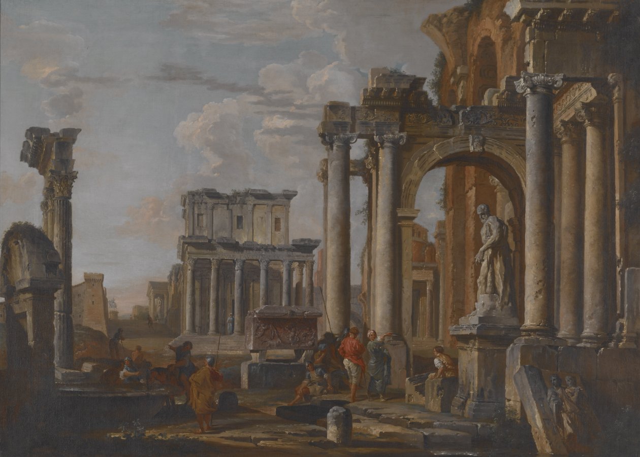 Ruiner med Antoninus og Faustinas tempel, c1727-30 (olie på lærred) af Giovanni Paolo Pannini