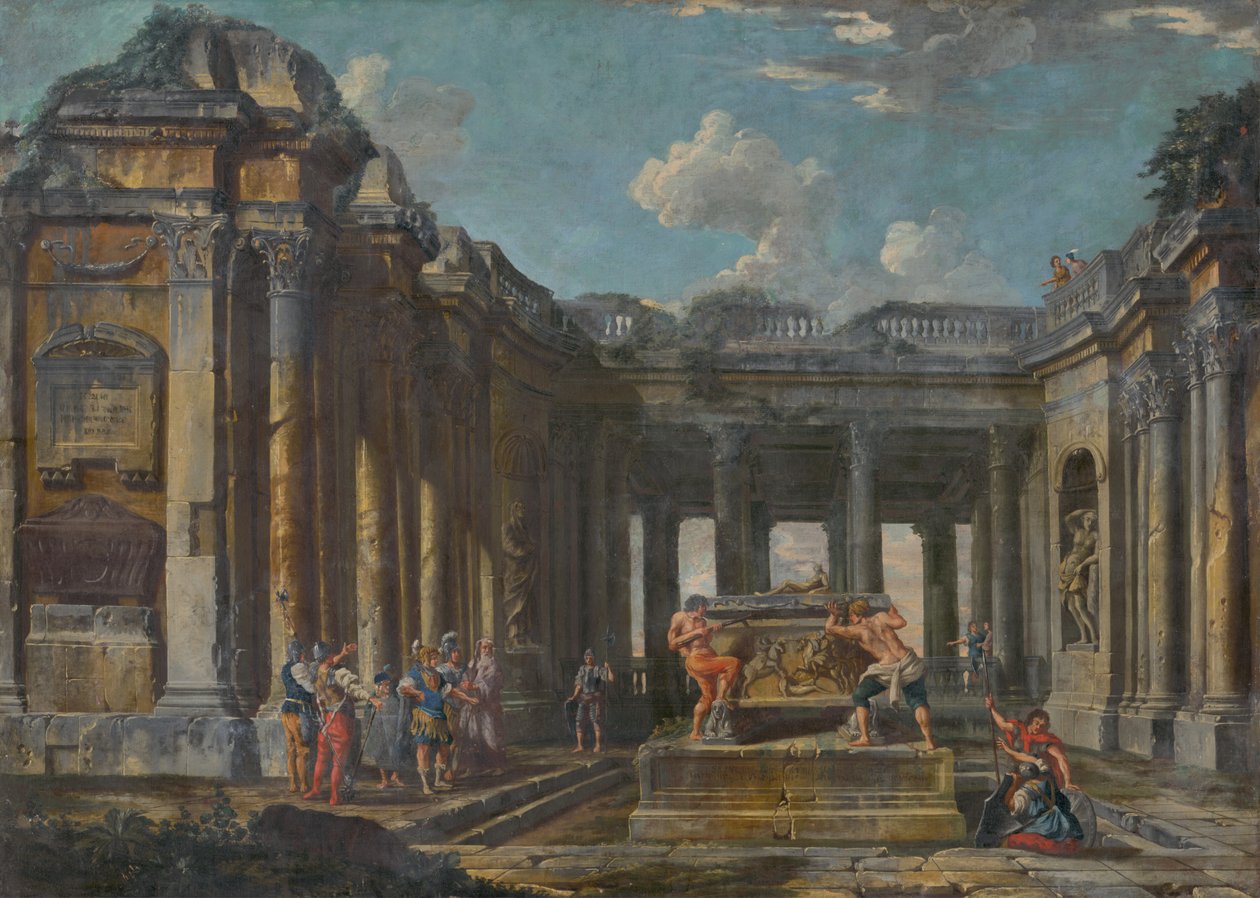 Scene i romerske ruiner, ca. 1740 af Giovanni Paolo Pannini