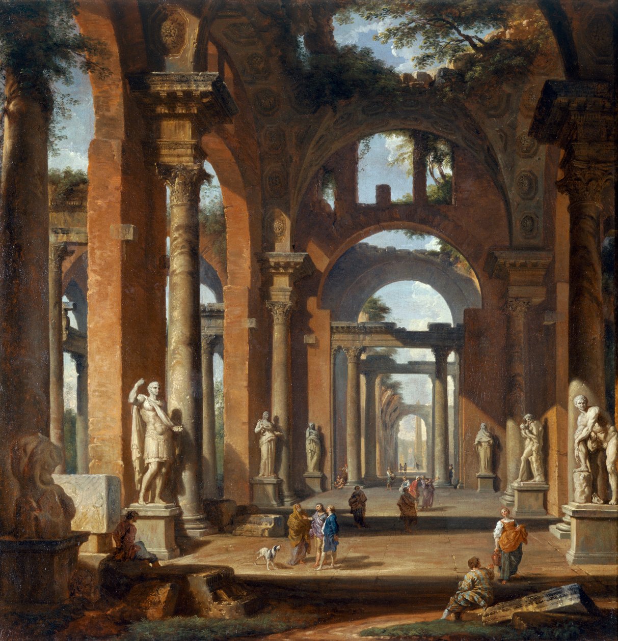 Statuer i en ødelagt arkade af Giovanni Paolo Pannini