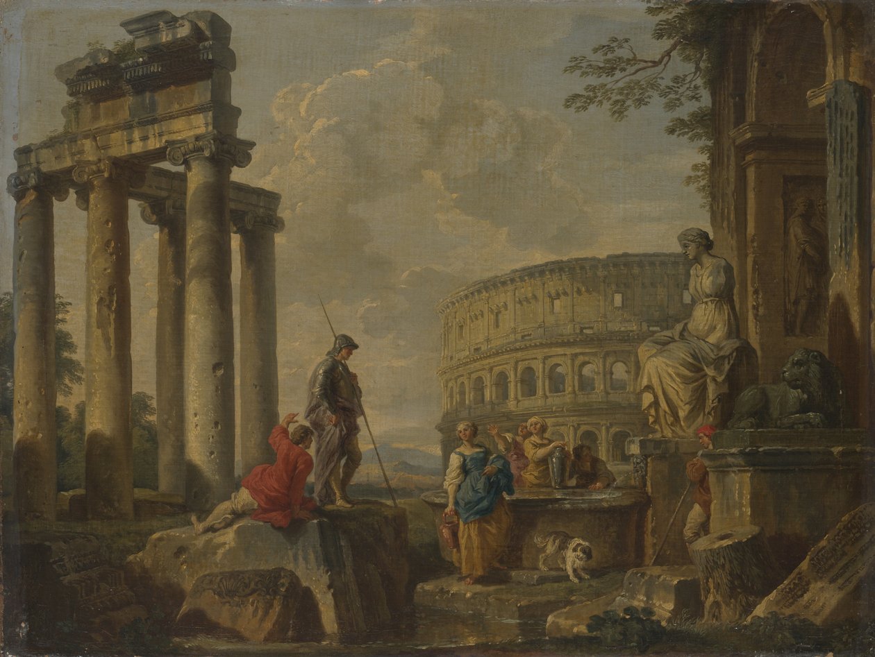 Colosseum blandt romerske ruiner, ca. 1730 af Giovanni Paolo Pannini