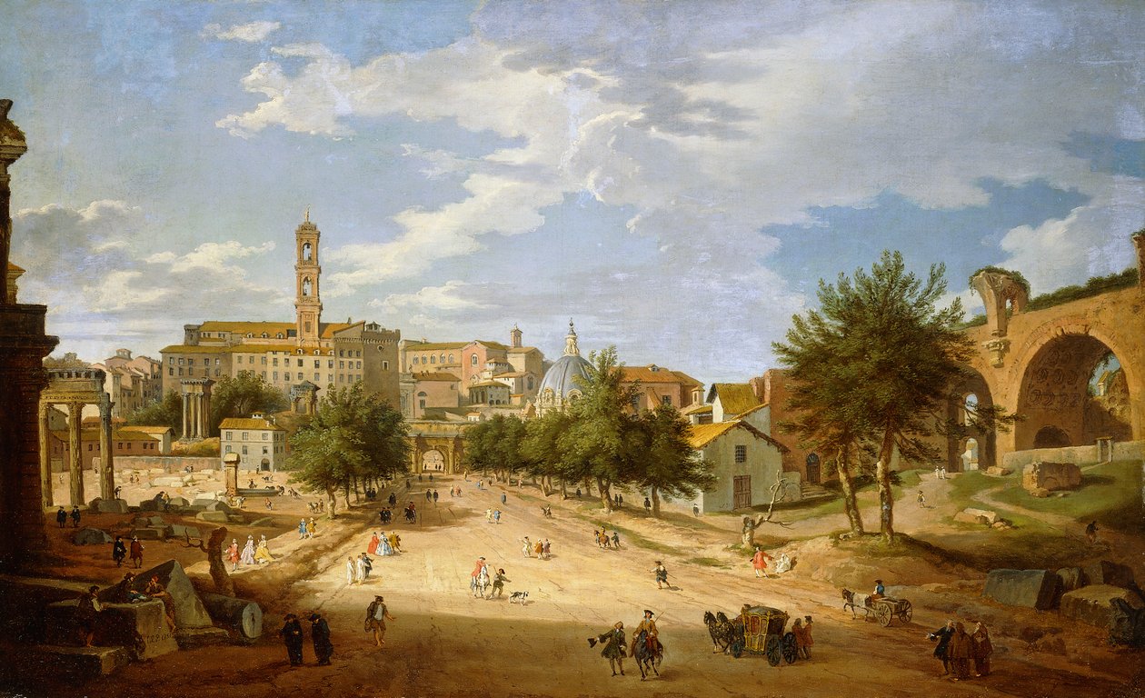 Forum Romanum og Campidoglio set fra Konstantinbuen, 1751 af Giovanni Paolo Pannini