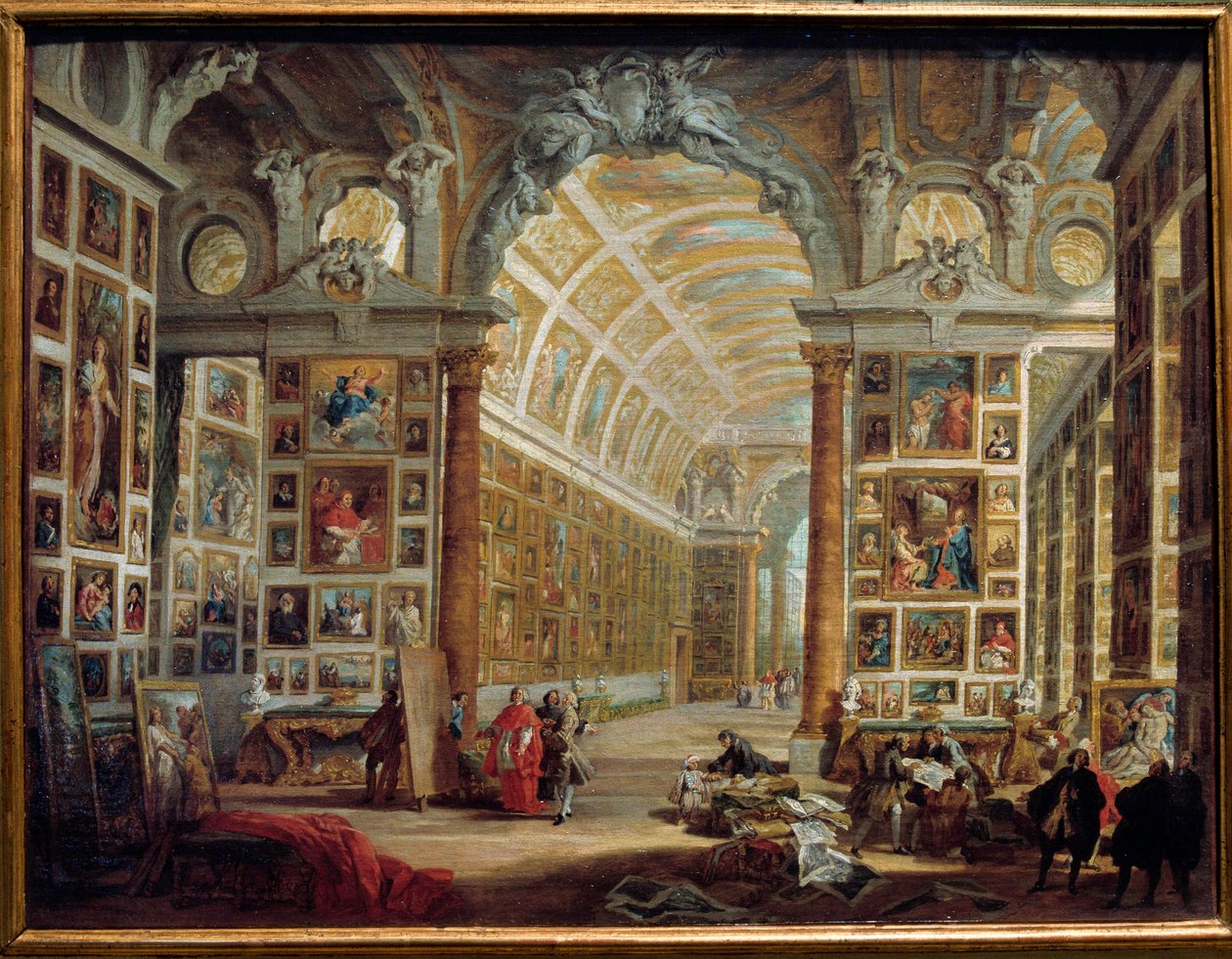 Galleriet af Silvio Valenti Gonzaga (eller Gonzague) (1690-1756), kardinal af Clement XII. Maleri af Giovanni Paolo Pannini (Panini) (1691-1765) 1700-tallet søn. 0,48x0,64 m Marseille, kunstmuseum af Giovanni Paolo Pannini