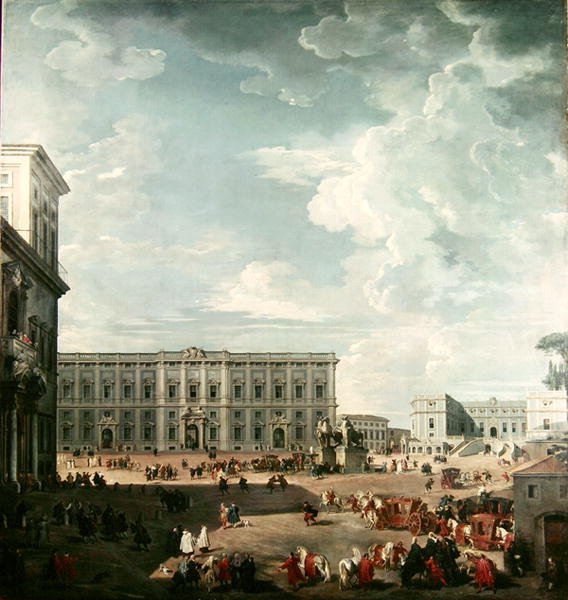 Udsigt over Piazza del Quirinale, Rom af Giovanni Paolo Pannini