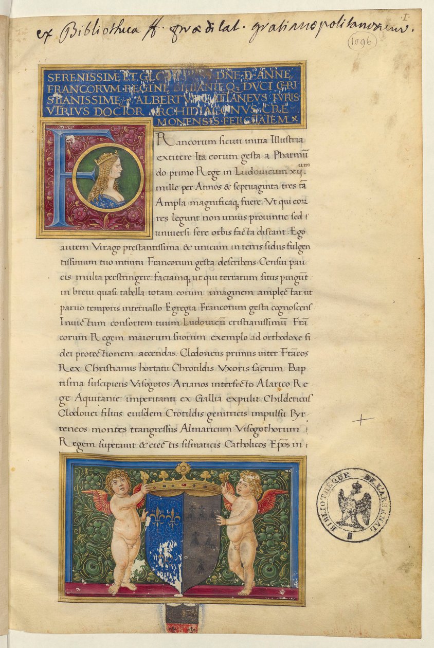 Frontispice til de franske kongers historie af Albert Cattaneo af Piacenza af Giovanni Pietro Birago