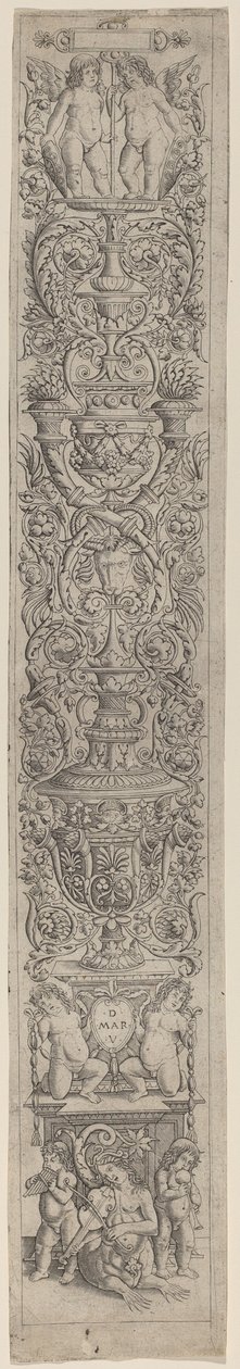 Ornamentpanel: Nereid og to børn, der spiller på musikinstrumenter af Giovanni Pietro Birago and Zoan Andrea