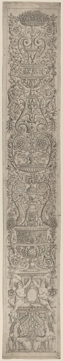 Ornamentpanel: To sfinkser, der understøtter skjolde af Giovanni Pietro Birago and Zoan Andrea