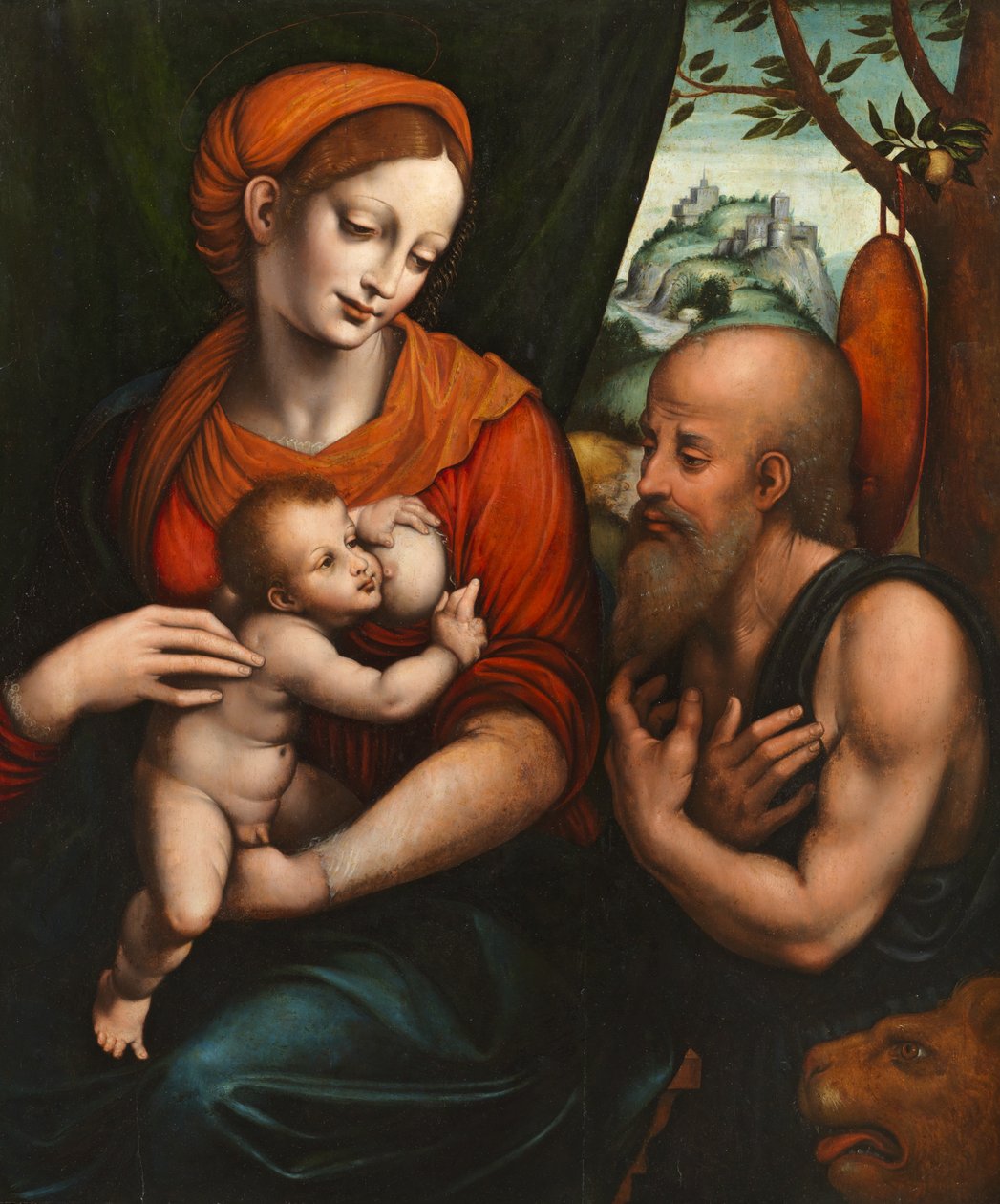 Jomfru og barn med Sankt Hieronymus af Giovanni Pietro Rizzoli (attr. to) Giampietrino