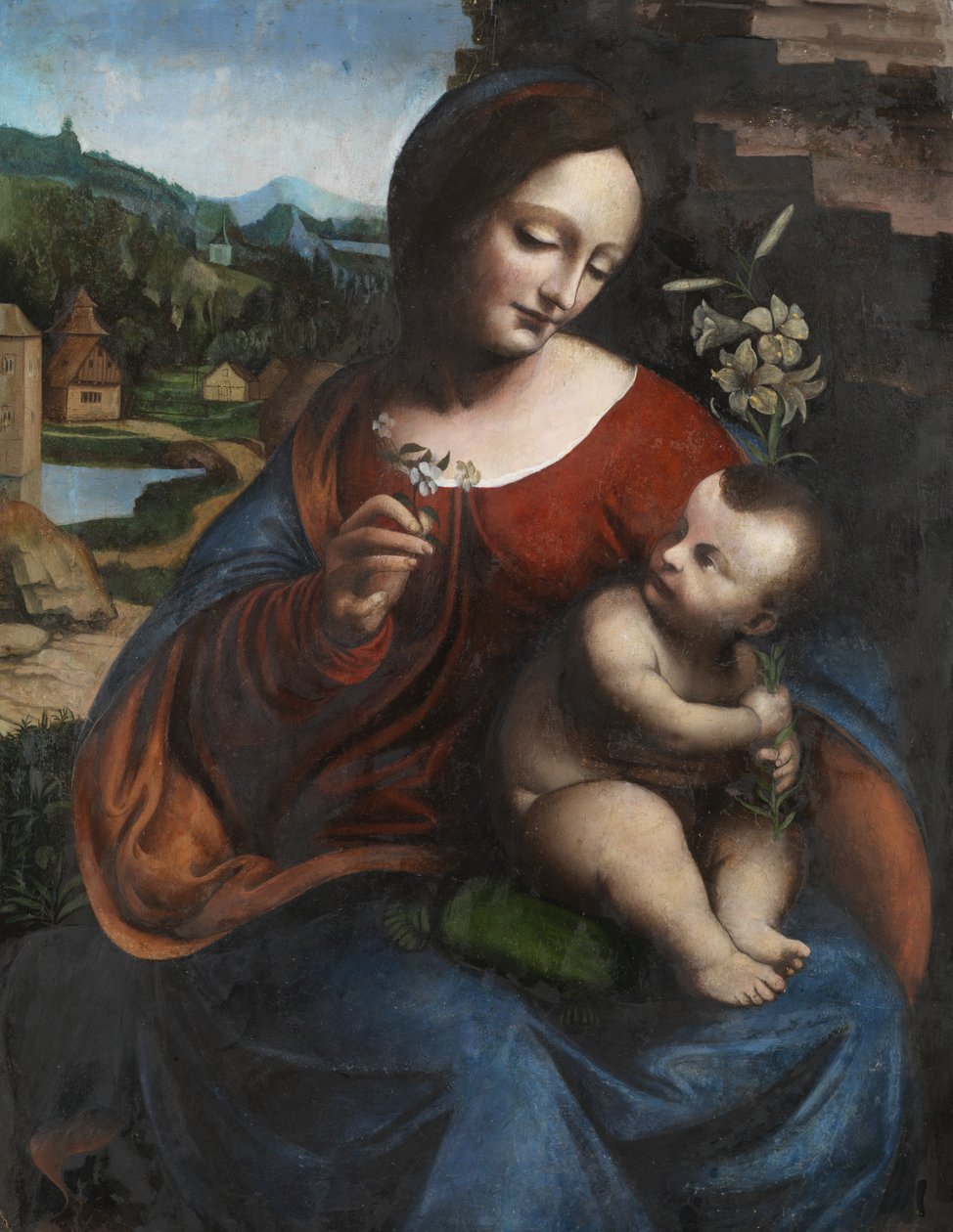 Jomfru og barn med en lilje, ca. 1510-20 (olie på panel) af Giovanni Pietro Rizzoli (attr. to) Giampietrino