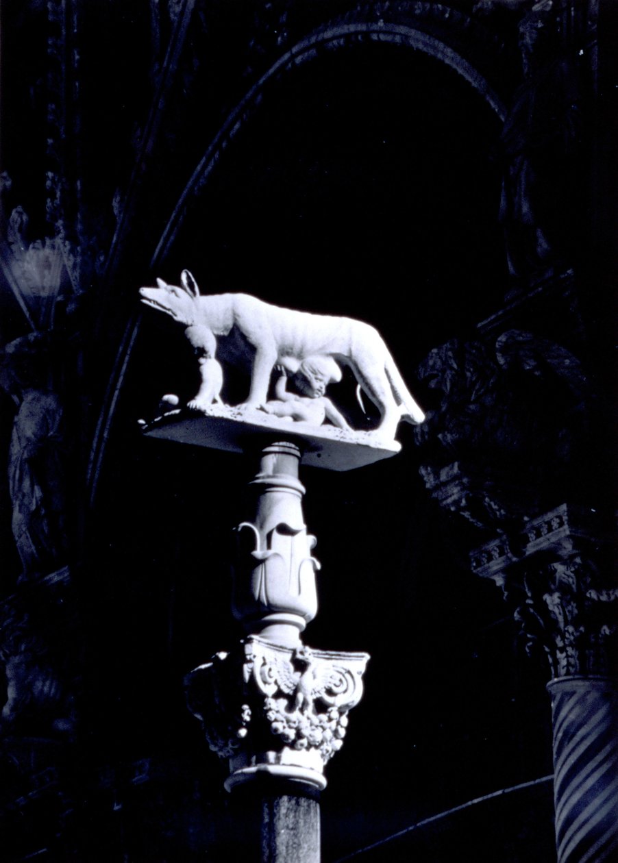 Sieneserulven med tvillingerne Romulus og Remus, facaden på Piazza del Duomo (marmor) af Giovanni Pisano