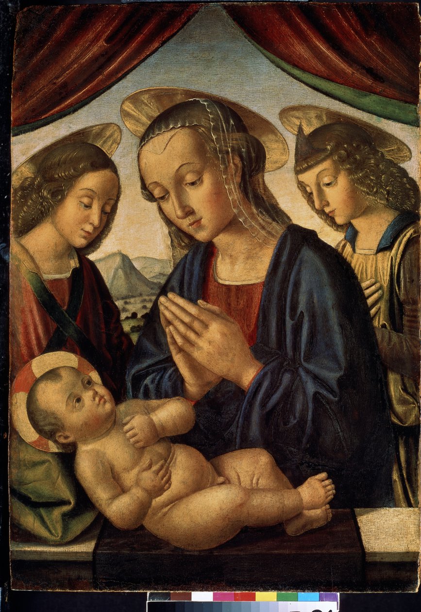 Jomfru og barn med engle (tempera på panel) af Giovanni Santi