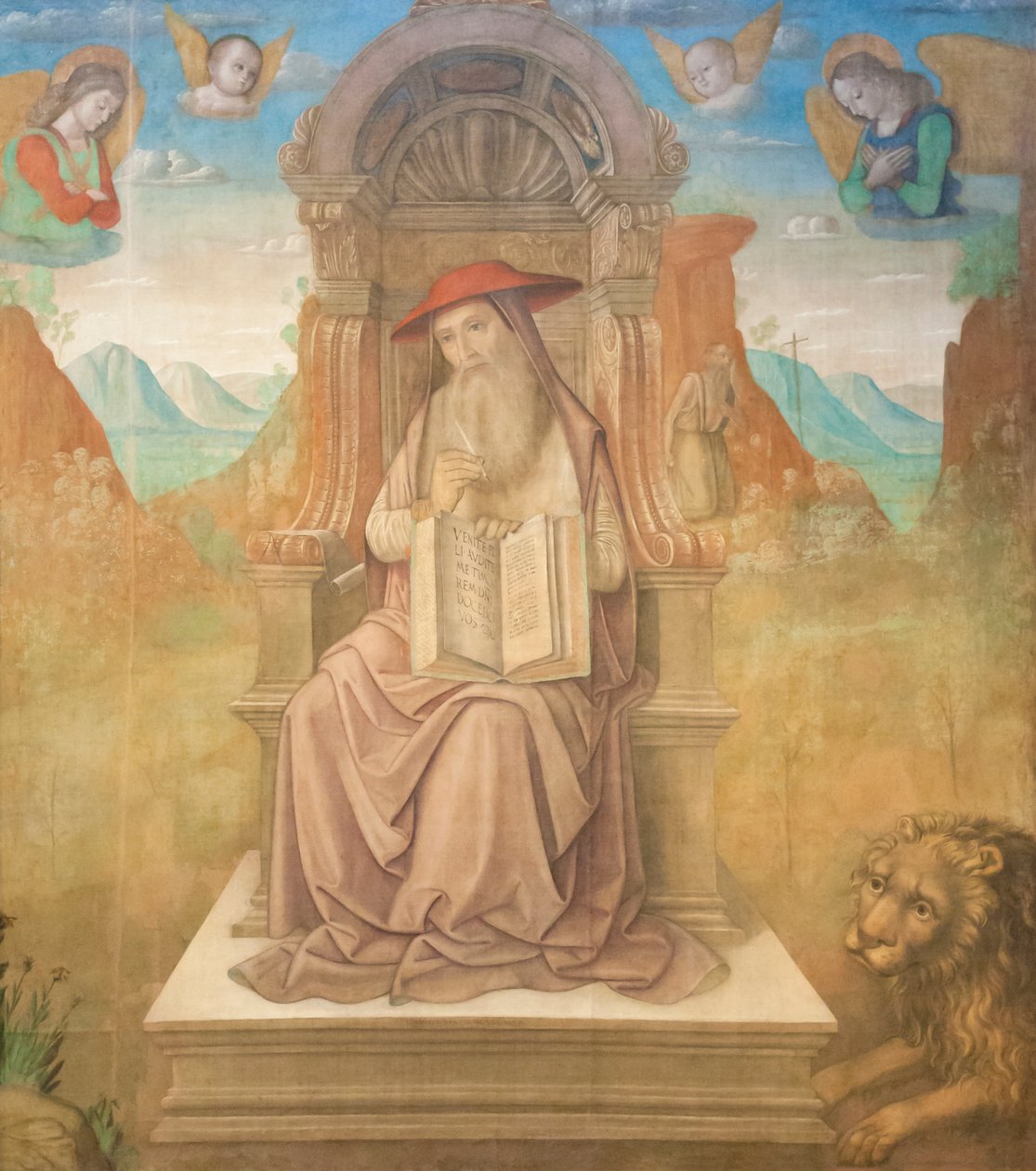 Saint Jerome Enthroned (tempera på panel) af Giovanni Santi or Sanzio